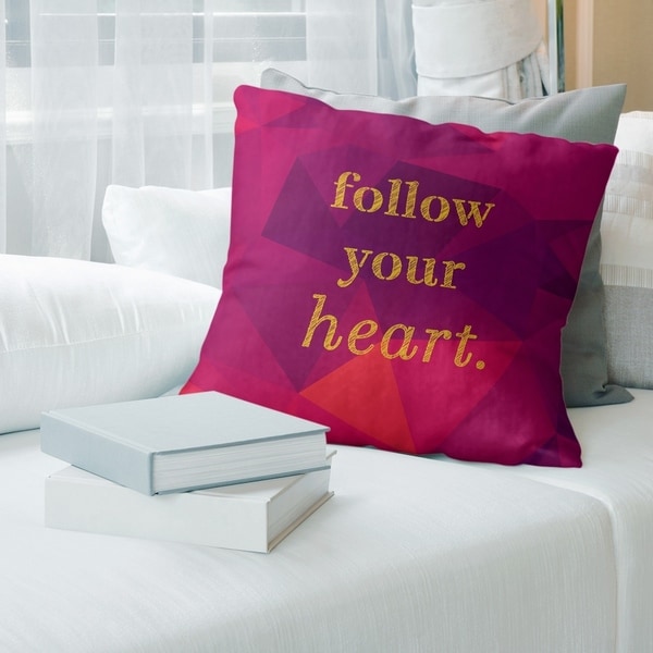 Quotes Faux Gemstone Follow Your Heart Quote Pillow (Indoor/Outdoor)