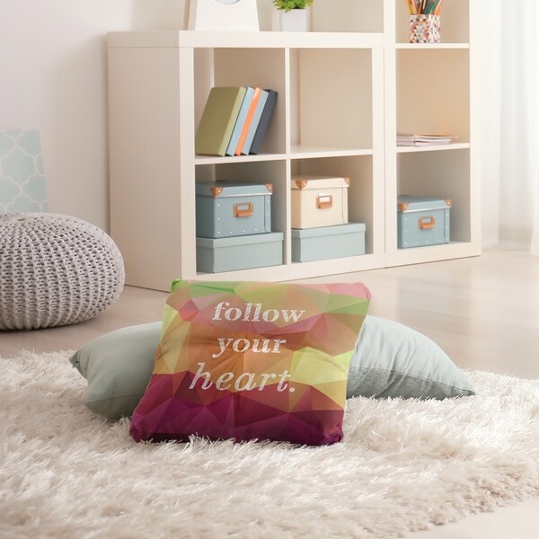 Quotes Faux Gemstone Follow Your Heart Quote Floor Pillow - Square Tufted