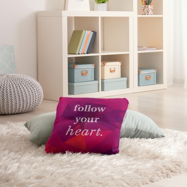 Quotes Faux Gemstone Follow Your Heart Quote Floor Pillow - Square Tufted