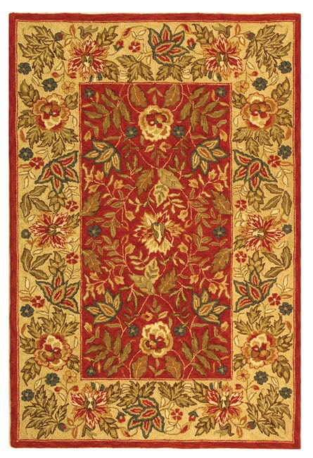 Handmade Boitanical Red/ Ivory Wool Rug (6 X 9)