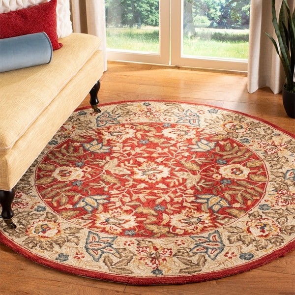 Safavieh Handmade Boitanical Red/ Ivory Wool Rug - 5'6" x 5'6" round