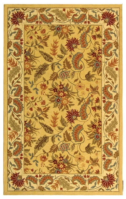 Handmade Paradise Ivory Wool Rug (6 X 9) (IvoryPattern FloralMeasures 0.375 inch thickTip We recommend the use of a non skid pad to keep the rug in place on smooth surfaces.All rug sizes are approximate. Due to the difference of monitor colors, some rug