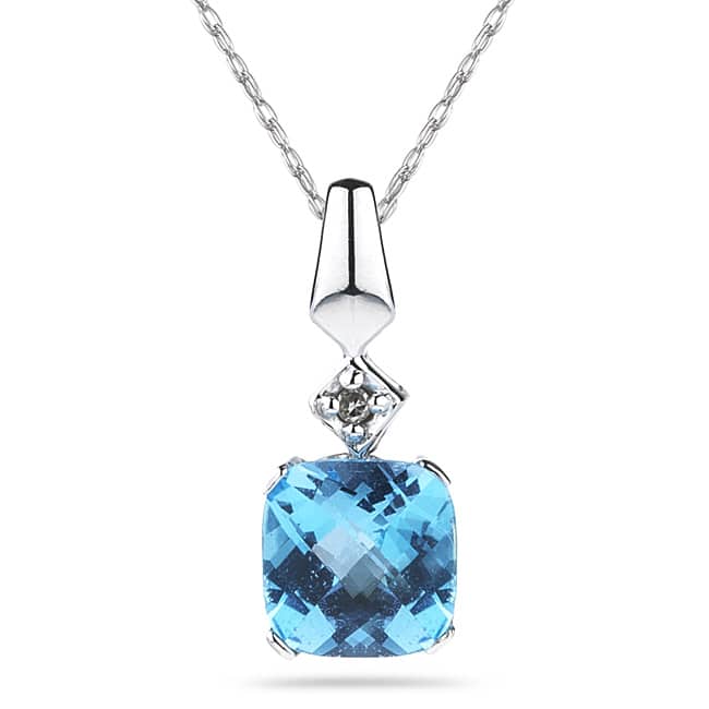 Marquee 10k White Gold Blue Topaz and Cushion-cut Diamond Necklace