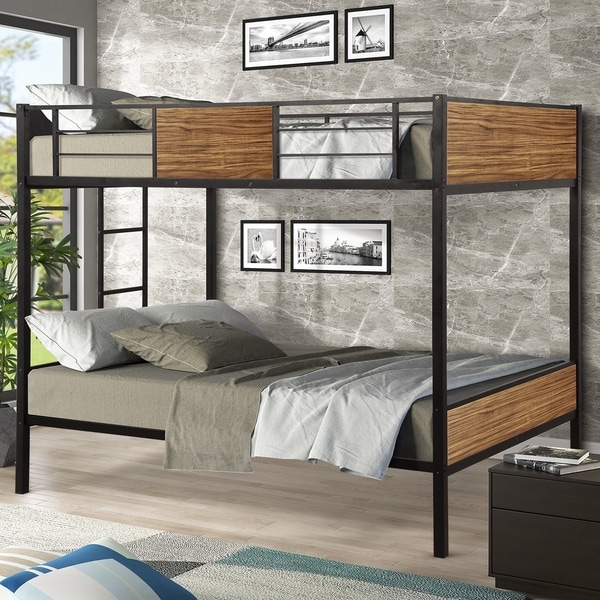 Full Over Full Bunk Bed Modern Style Steel Frame with Safety Rail