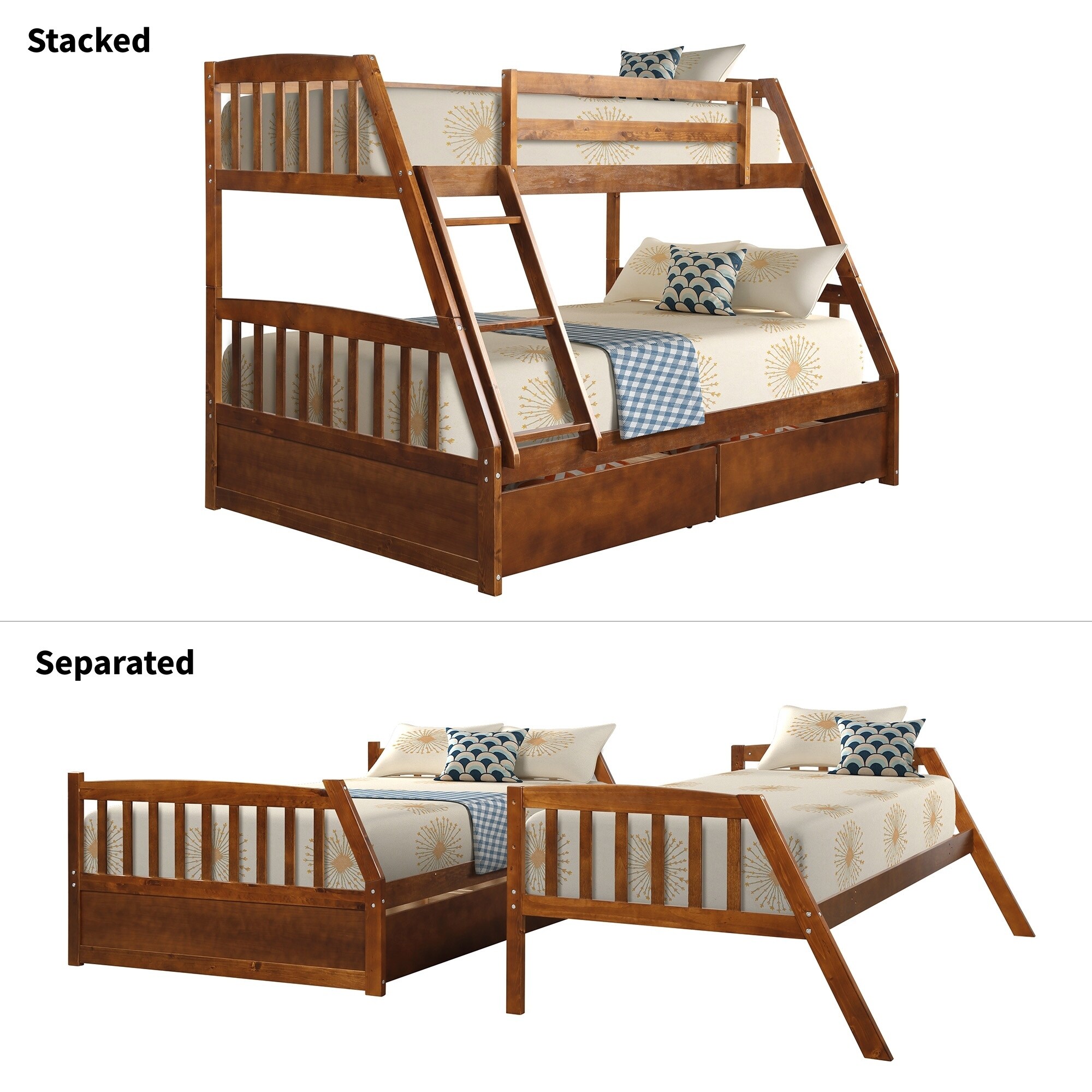 Shop Solid Wood Twin Over Full Bunk Bed With Two Storage Drawers