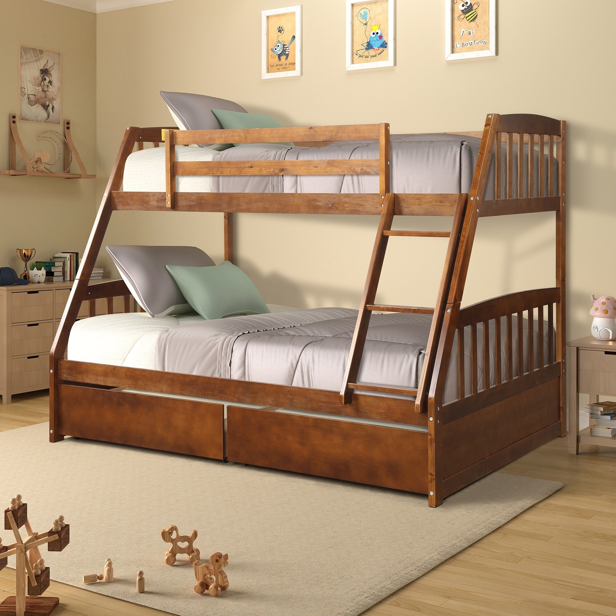 Shop Solid Wood Twin Over Full Bunk Bed With Two Storage Drawers