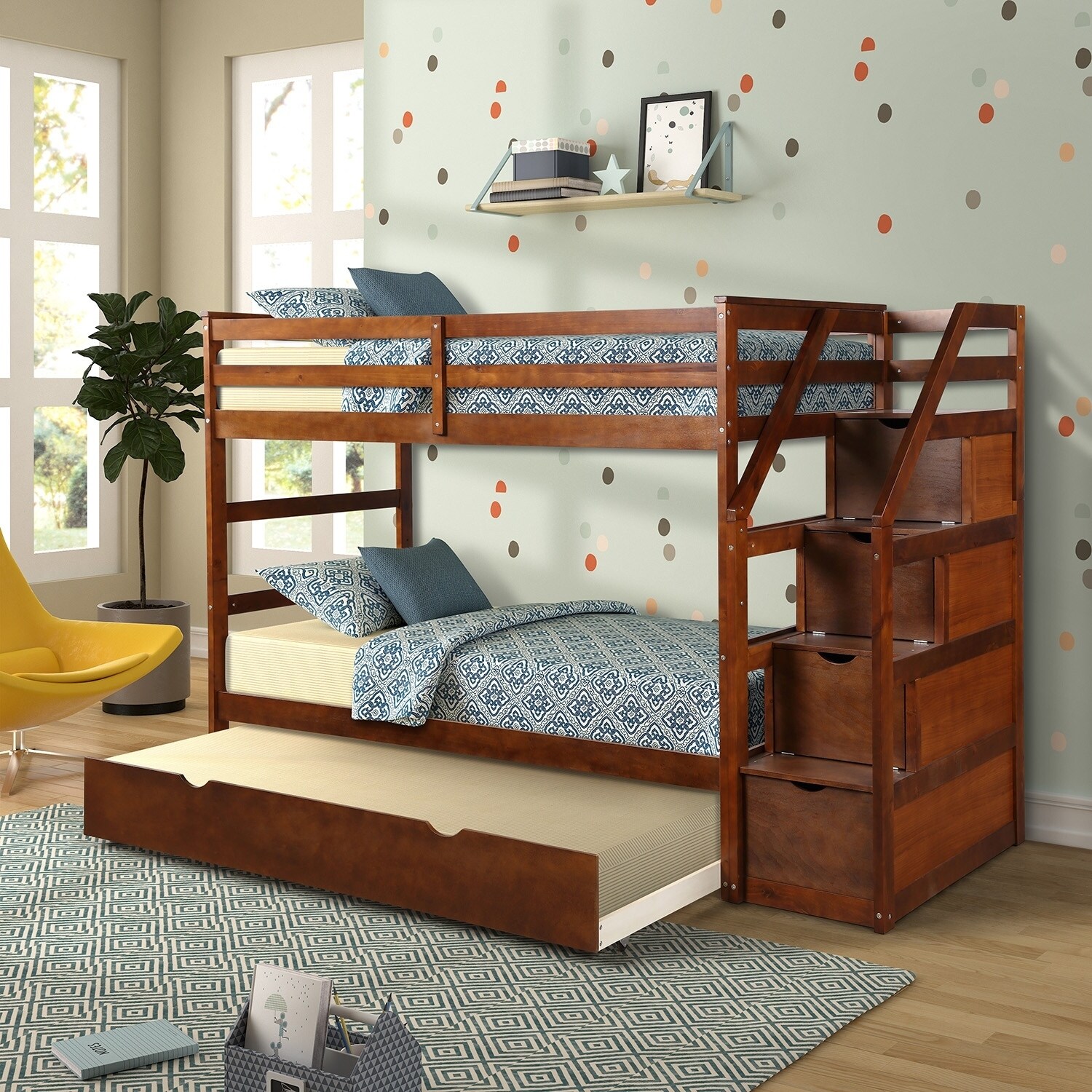 Shop Twin Over Twin Trundle Bunk Bed With 4 Storage Drwers On