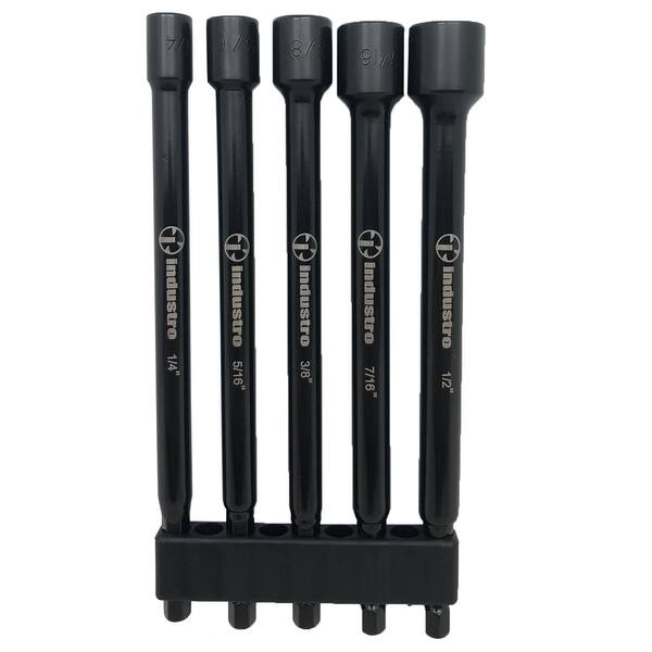 Industro 5Piece SAE Impact Nut Driver Tool Set Nut Setters Size 1/4, 5/16, 3/8, 7/16, 1/2
