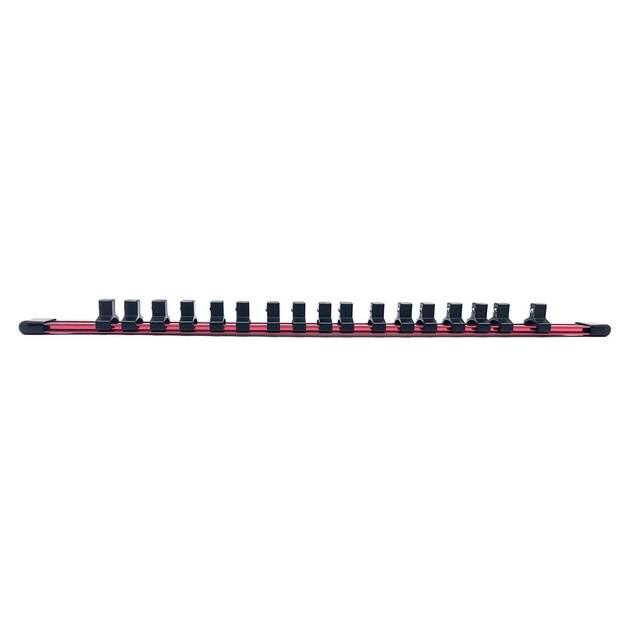 Industro 3Pcs Aluminum Socket Holder Organizer Tray - Red/Black, 1/4" Drivex20 Clips, 3/8" Drivex17 Clips, 1/2" Drivex14 Clips