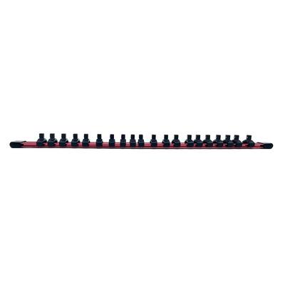 Industro 3Pcs Aluminum Socket Holder Organizer Tray - Red/Black, 1/4" Drivex20 Clips, 3/8" Drivex17 Clips, 1/2" Drivex14 Clips