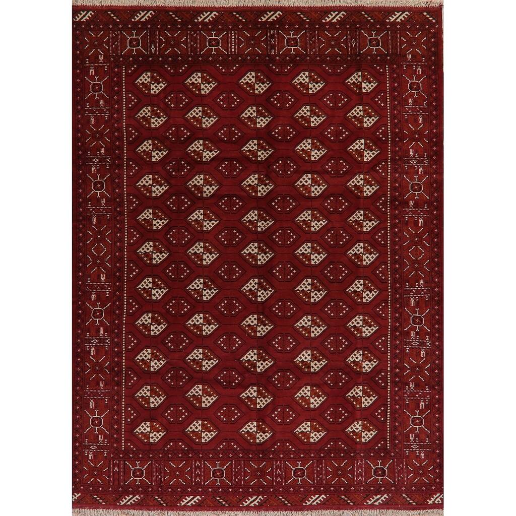 Balouch Afghan Oriental Geometric Red Area Rug Wool Handmade - 6'11" x 9'4"