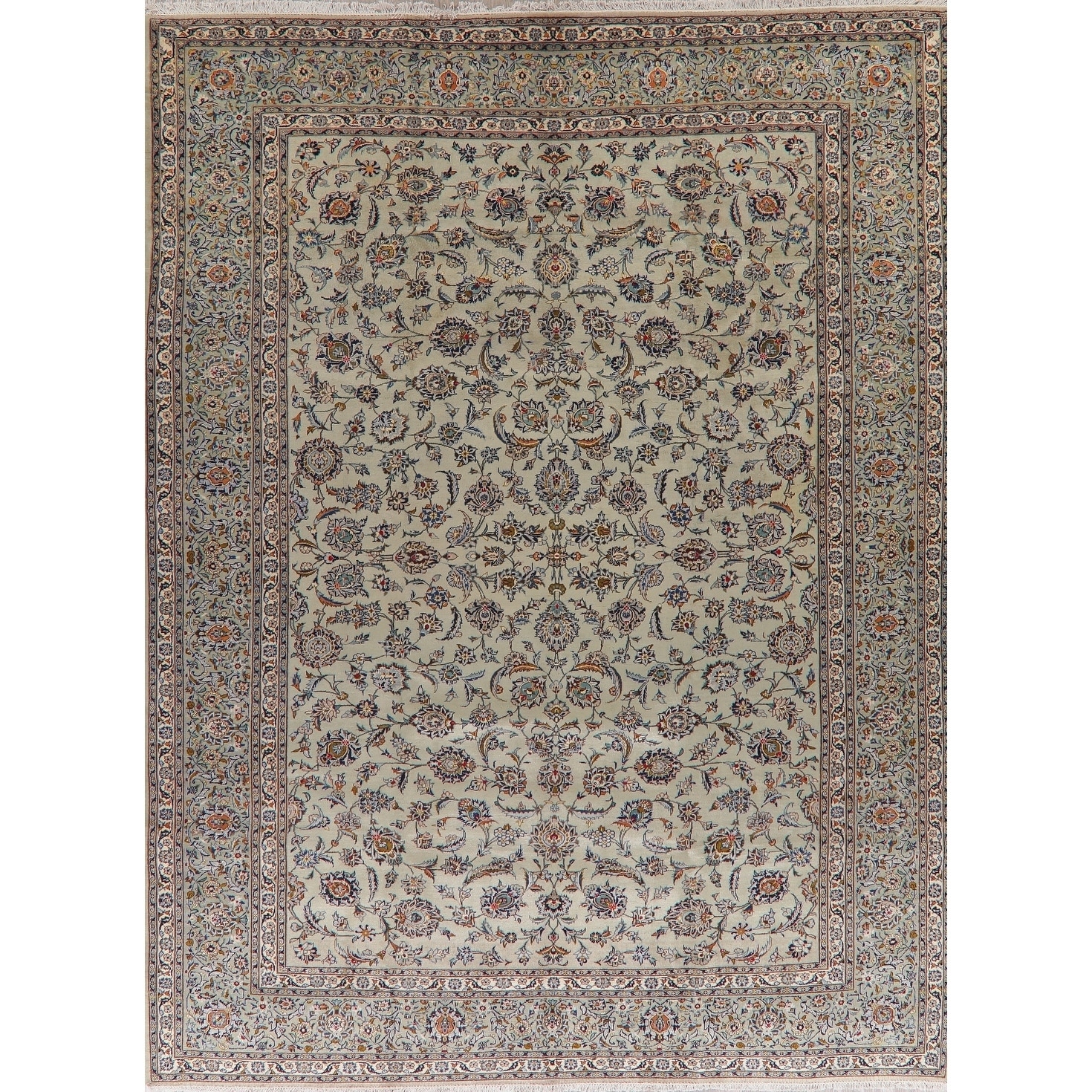 All Over Floral Green Kashan Persian Area Rug Handmade Oriental Carpet 9 8 X 12 11 On Sale Overstock