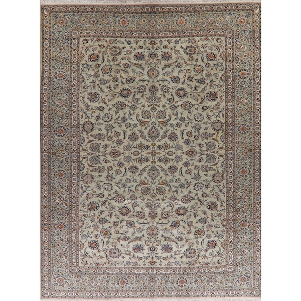 Shop All-Over Floral Green Kashan Persian Area Rug Handmade Oriental