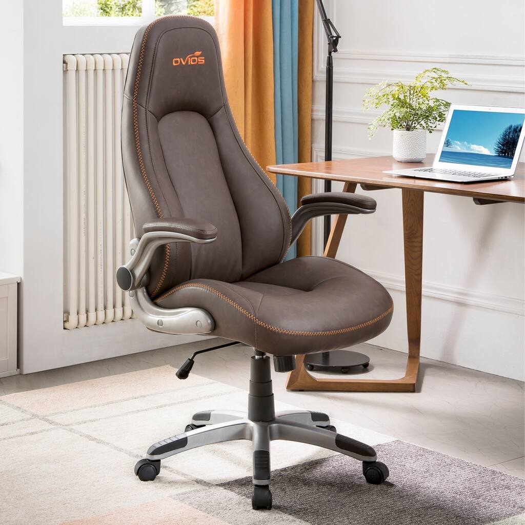 Ovios Ergonomic Office Chair,Modern Computer Desk Chair,high Back Leather Desk Chair with Lumbar Support