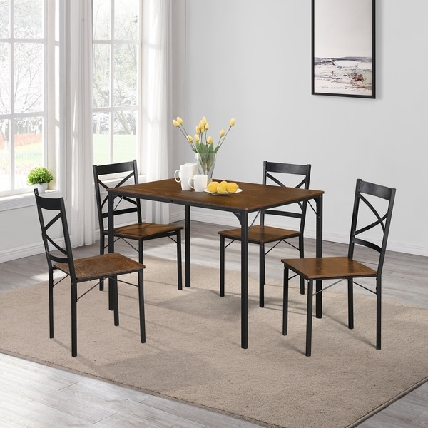 5-Piece Dining Table Set Wooden Kitchen Table and Chairs