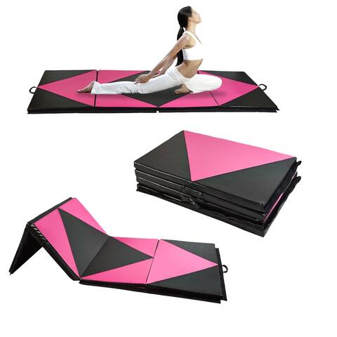 Ainfox Gymnastics Mat Black and Pink for Exercise Tumbling Yoga