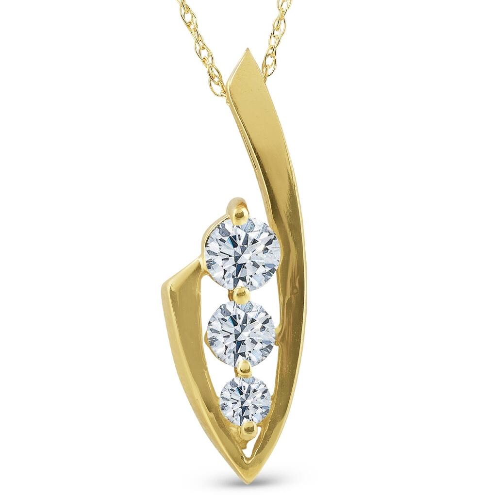 1/2ct Three Stone Diamond Yellow Gold Pendant Necklace