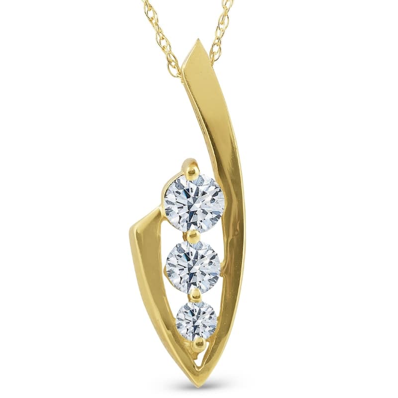 1/2ct Three Stone Diamond Yellow Gold Pendant Necklace