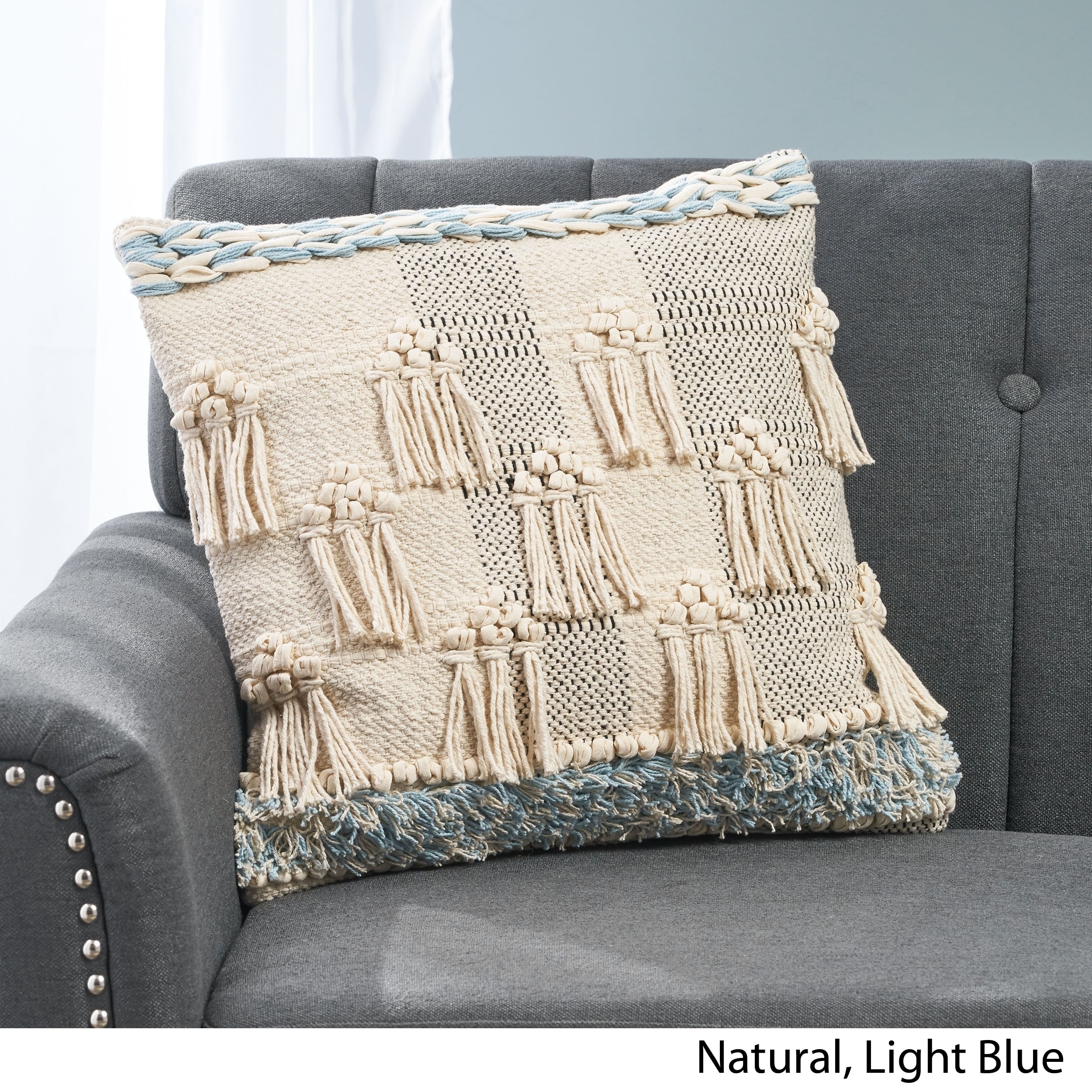 Light blue boho pillow hot sale