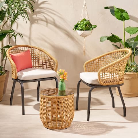 Arias Outdoor Wicker 3 Piece Chat Set with Side Table by Christopher Knight Home