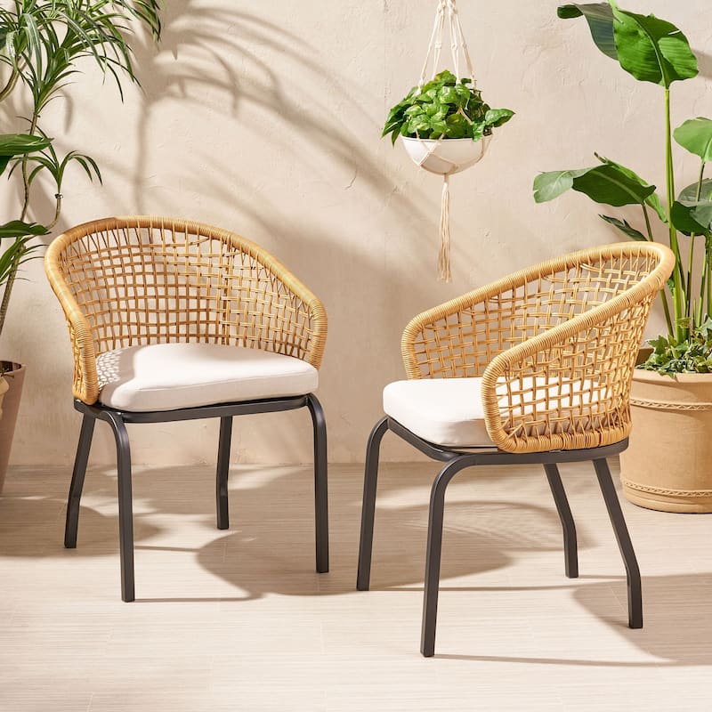 Arias Outdoor Wicker Club Chair with Cushion (Set of 2) by Christopher Knight Home