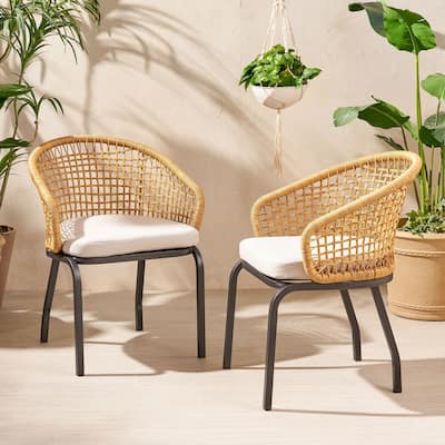 Arias Outdoor Wicker Club Chair with Cushion (Set of 2) by Christopher Knight Home