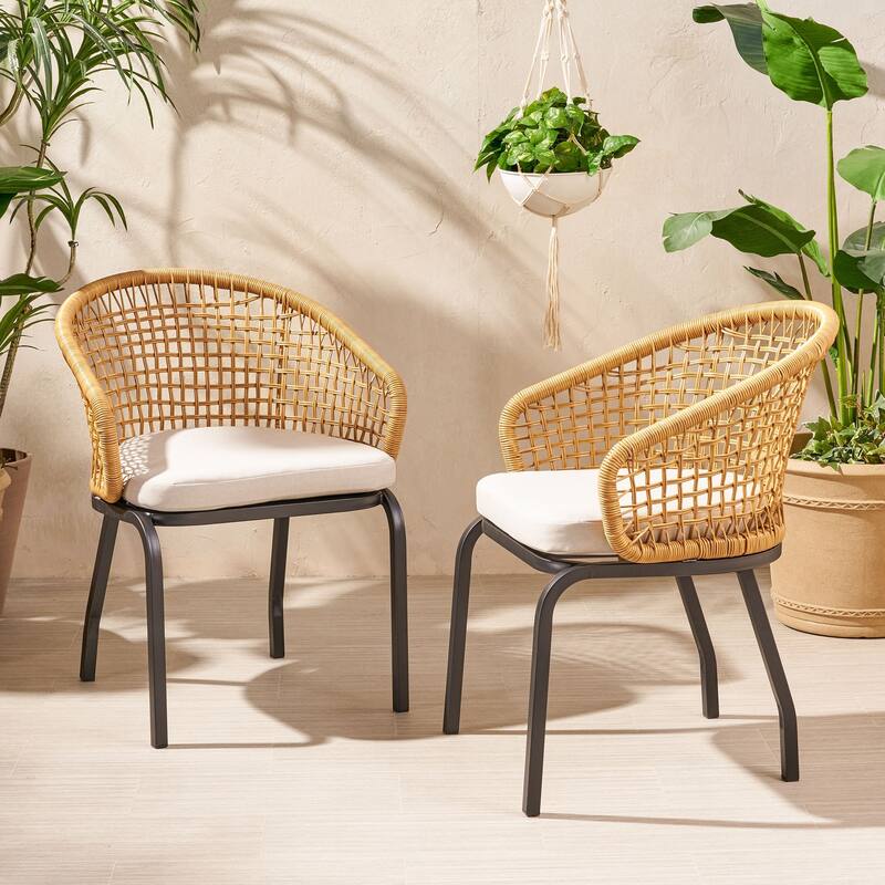 Arias Outdoor Wicker Club Chair with Cushion (Set of 2) by Christopher Knight Home