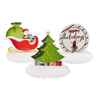 3 Christmas Honeycomb Decoration - Santa, Christmas Tree, Happy Holiday ...