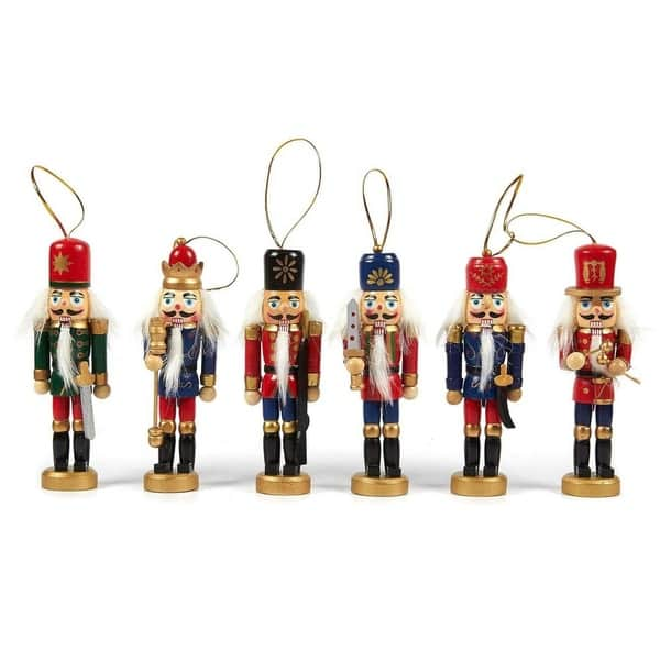 6-Pack of Nutcracker Doll Christmas Tree Hanging Wooden Decorations 7.2 ...