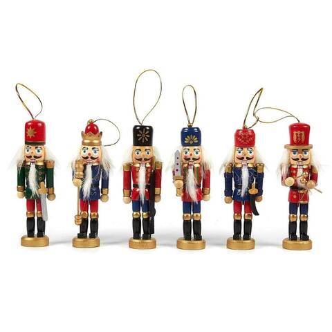 6-Pack of Nutcracker Doll Christmas Tree Hanging Wooden Decorations 7.2"x1.1"