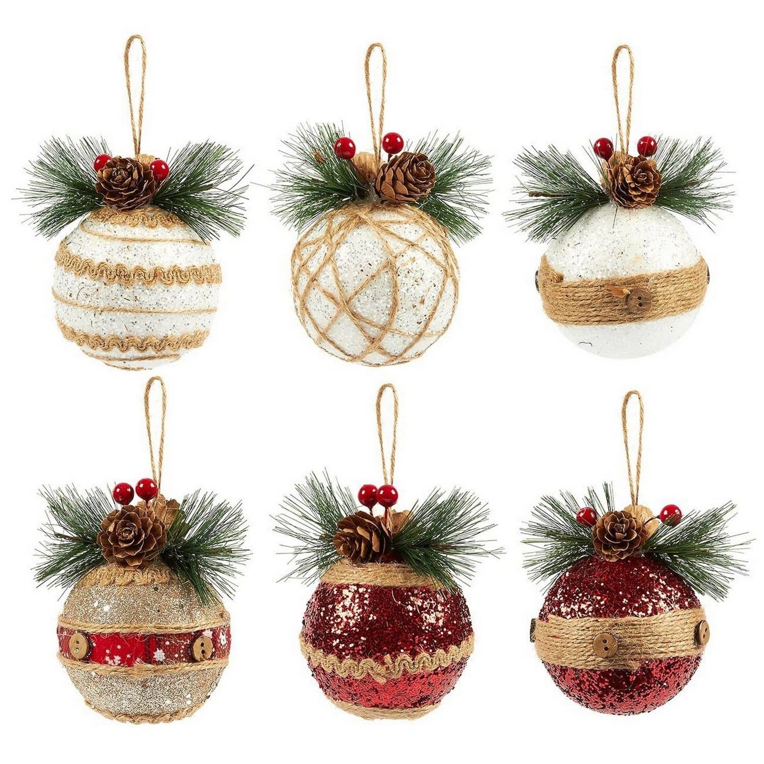 6-Pack of Small Christmas Tree Decorations Beautiful Rustic Ornaments 2 ...