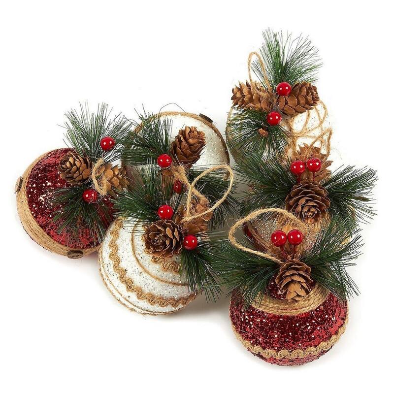 6-Pack of Small Christmas Tree Decorations Beautiful Rustic Ornaments 2.9"x5.4"