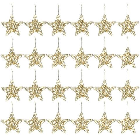 24 Pcs Christmas Tree Ornaments Gold Star Dazzling Winter Decorations 6"x1"x5.7"