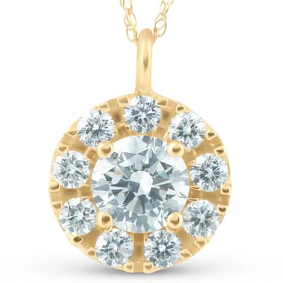 Yellow Gold 1 1/2ct Circle Round Lab Grown Diamond Pendant Necklace