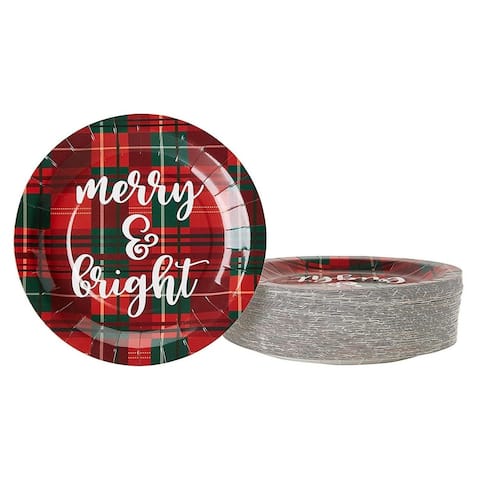80-Pack Disposable Paper Plates, Xmas Holiday Party Supplies, Red Green, 9"