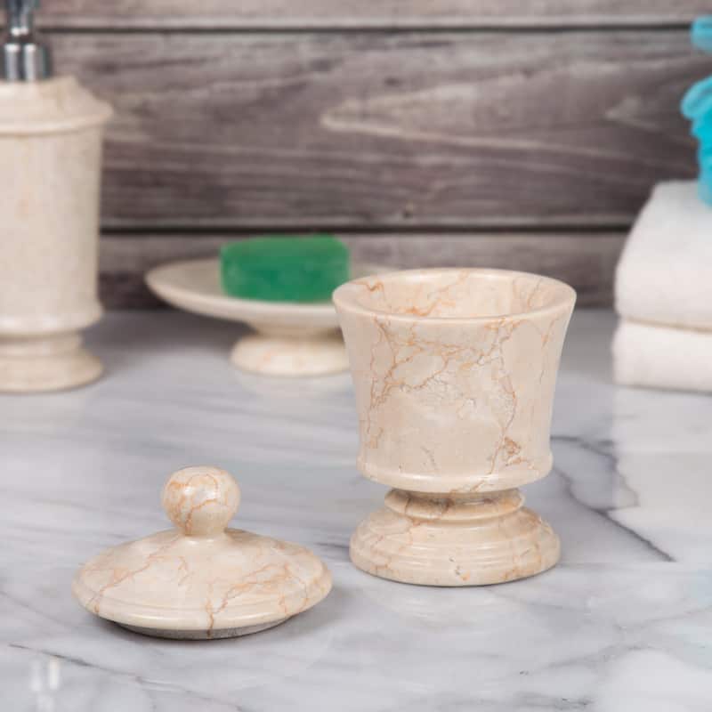 Creative Home Pedestal Collection Champagne Marble Cotton Ball Swab Holder, Bathroom Storage Jar - Beige