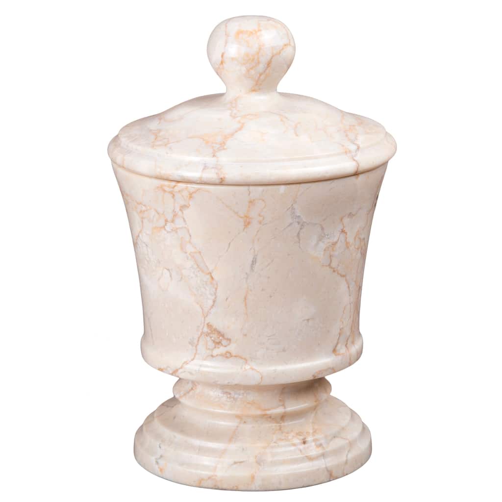 Creative Home Pedestal Collection Champagne Marble Cotton Ball Swab Holder, Bathroom Storage Jar - Beige