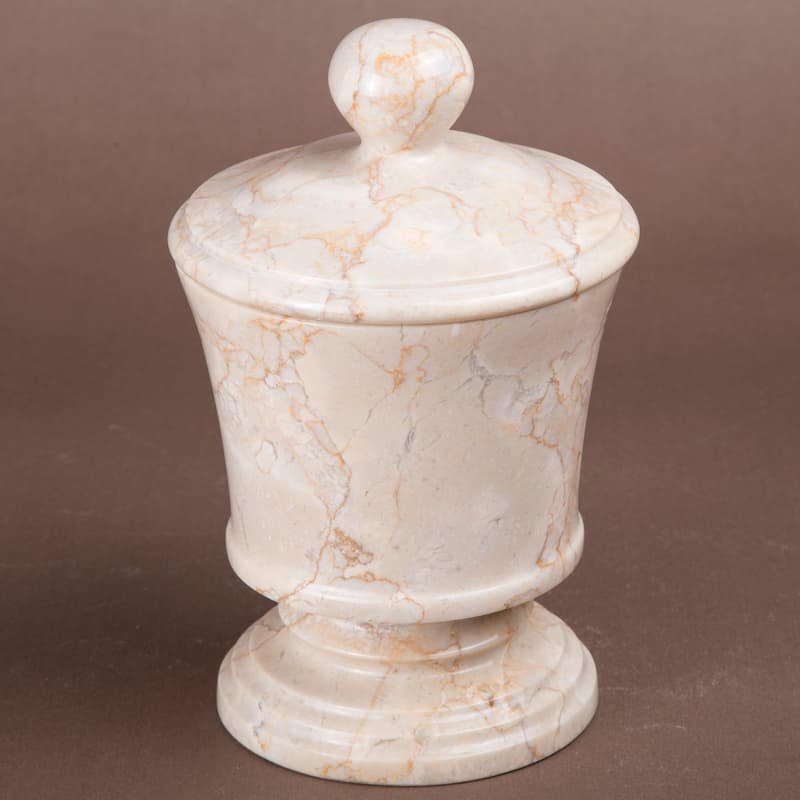 Creative Home Pedestal Collection Champagne Marble Cotton Ball Swab Holder, Bathroom Storage Jar - Beige