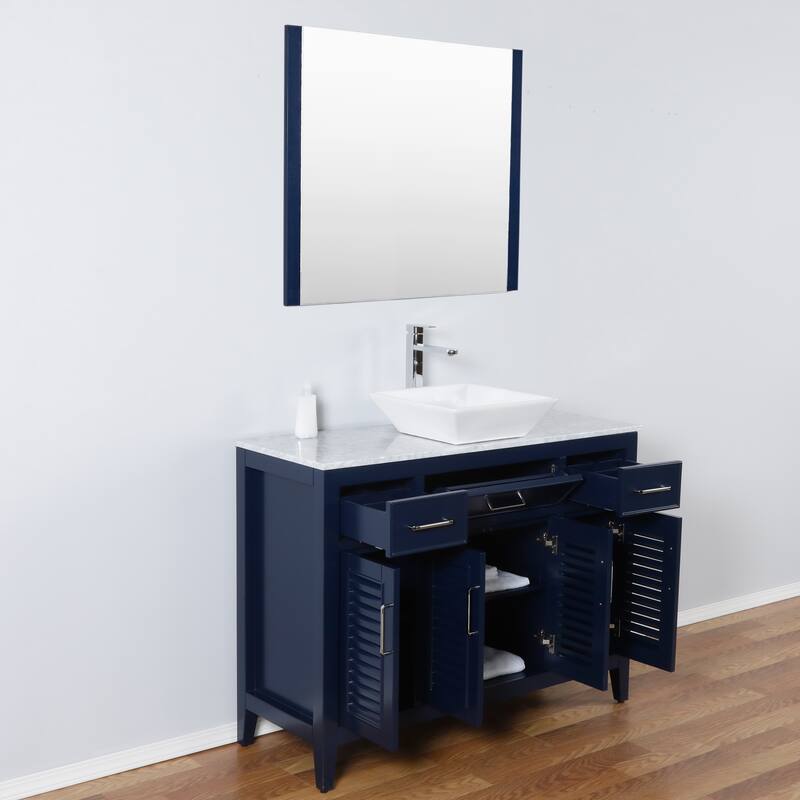 Marina Del Rey 48" Freestanding Vanity with Marble Top and Ceramic Basin in Navy