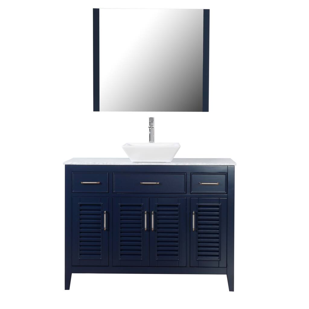 Marina Del Rey 48" Freestanding Vanity with Marble Top and Ceramic Basin in Navy