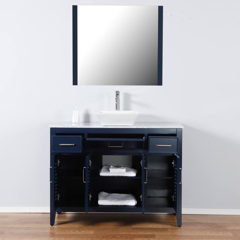 Marina Del Rey 48" Freestanding Vanity with Marble Top and Ceramic Basin in Navy