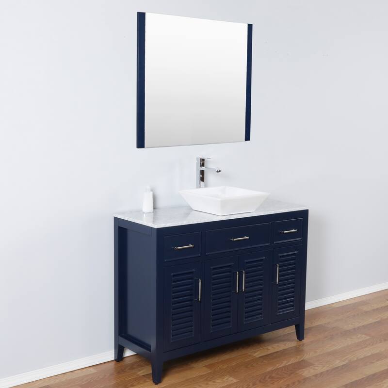Marina Del Rey 48" Freestanding Vanity with Marble Top and Ceramic Basin in Navy