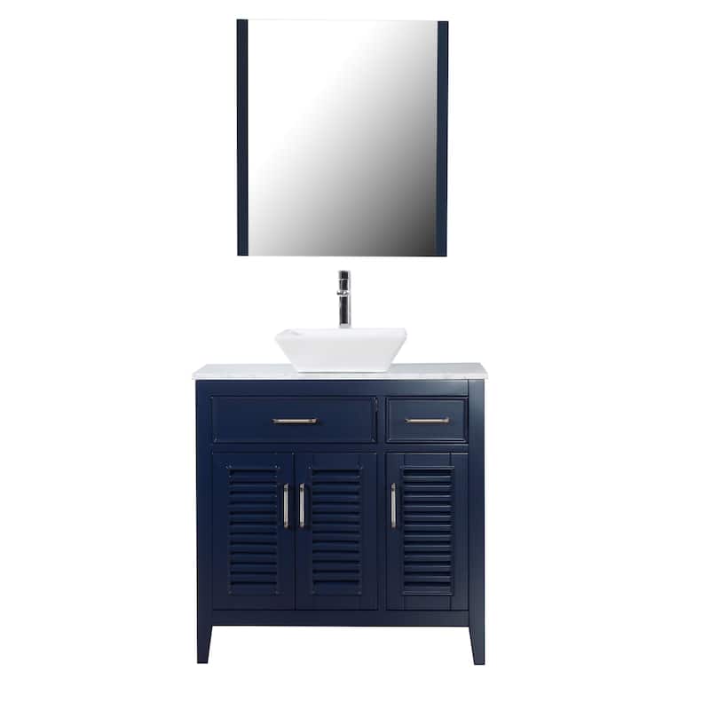 Marina Del Rey 36" Freestanding Vanity with Marble Top and Ceramic Basin in Navy