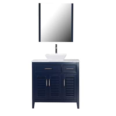 Marina Del Rey 36" Freestanding Vanity with Marble Top and Ceramic Basin in Navy