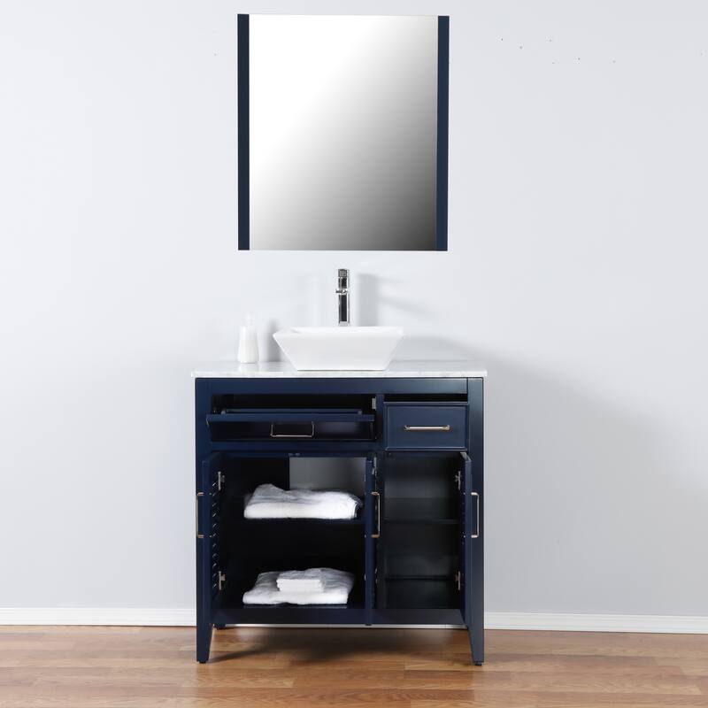 Marina Del Rey 36" Freestanding Vanity with Marble Top and Ceramic Basin in Navy