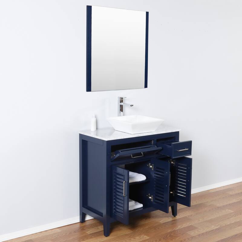 Marina Del Rey 36" Freestanding Vanity with Marble Top and Ceramic Basin in Navy