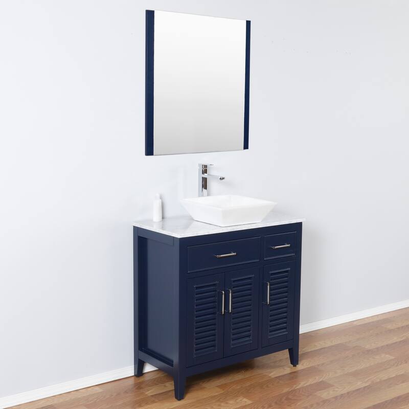 Marina Del Rey 36" Freestanding Vanity with Marble Top and Ceramic Basin in Navy