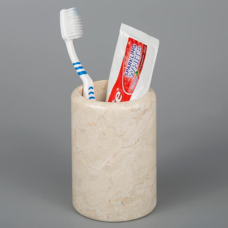 Creative Home Spa Collection Champagne Marble Tumbler, Toothbrush Holder, Makeup Brush Organizer - Beige