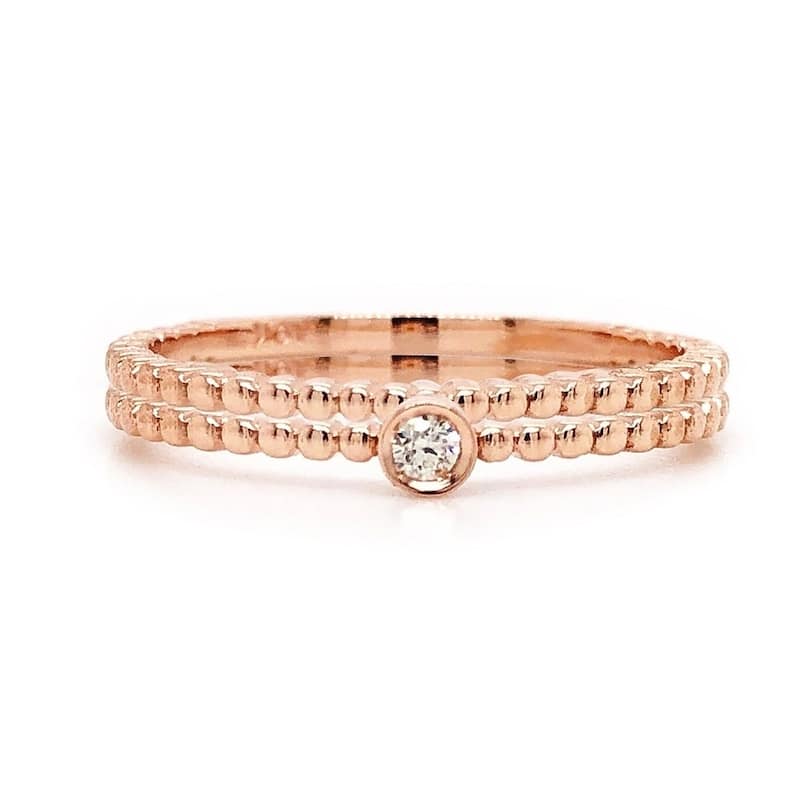 Auriya 0.03ctw Stackable Diamond Rings 10k Gold Set of 2 Ultra-Thin - Rose - 6.5