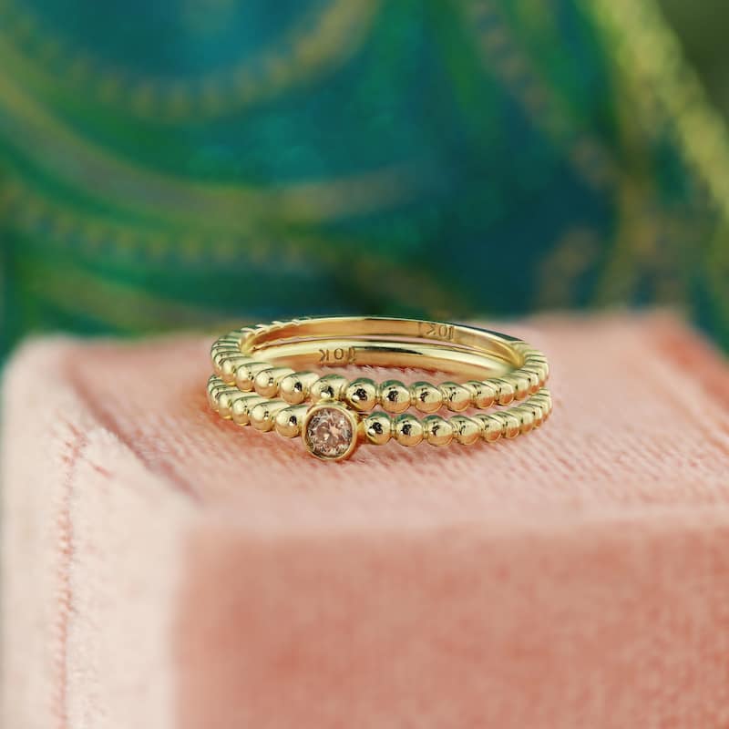 Auriya 0.03ctw Stackable Diamond Rings 10k Gold Set of 2 Ultra-Thin